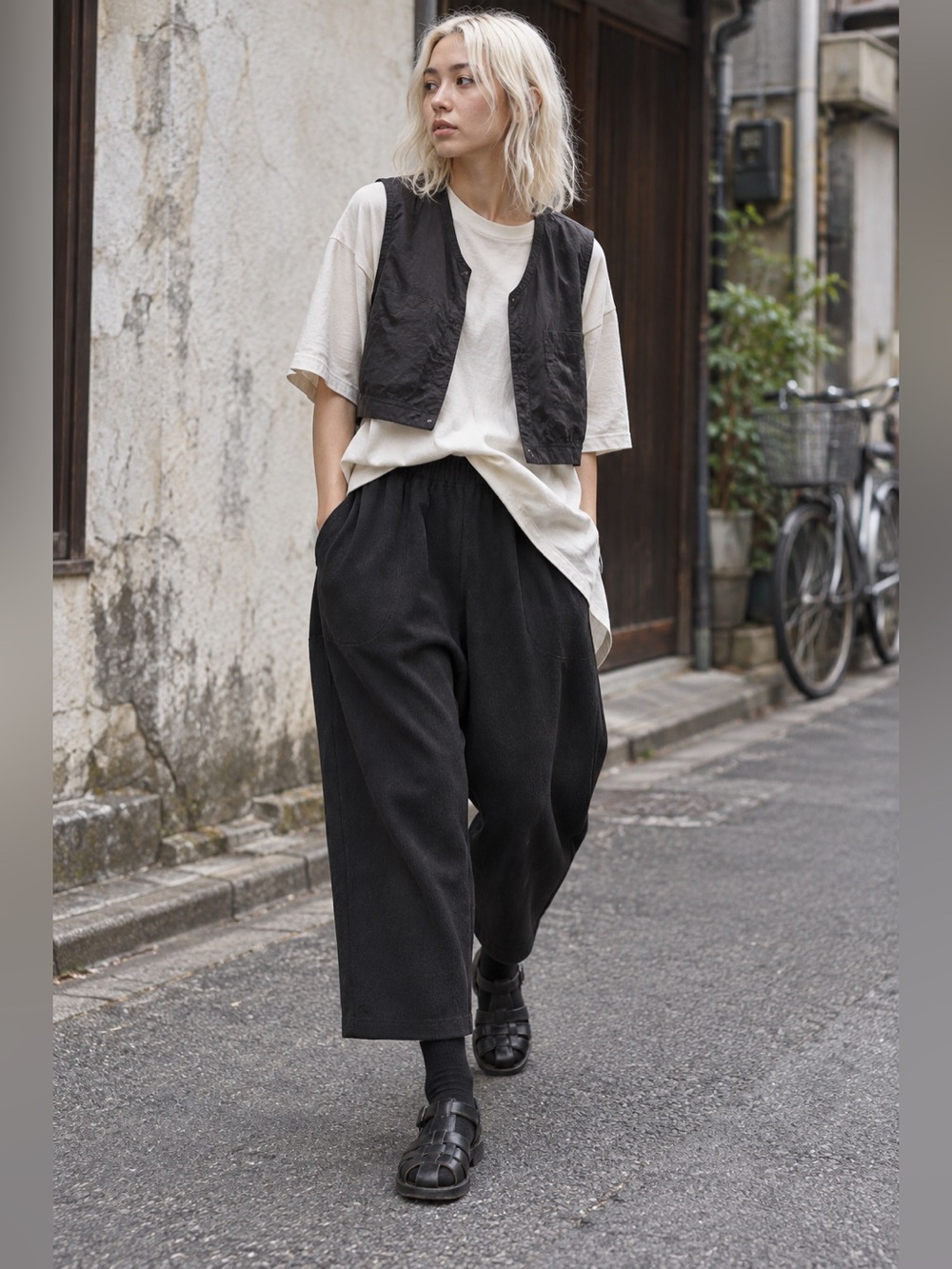 POTEN Black Avant Garde Wide Leg Drop Crotch Knit Pants M/L Tokyo street style